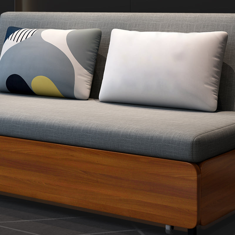 1/2-Seat Linen & Wood Folding Sofa 2 Pillows Sofa Bed with Storage