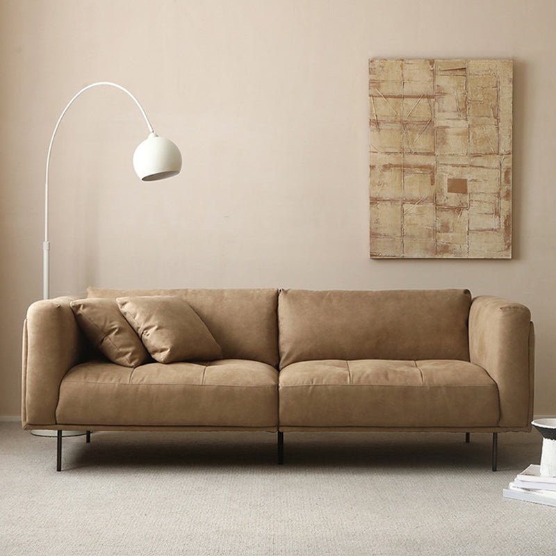 Modern Faux Leather Cushions Sofa Loose Back Tuxedo Arm Living Room Seating