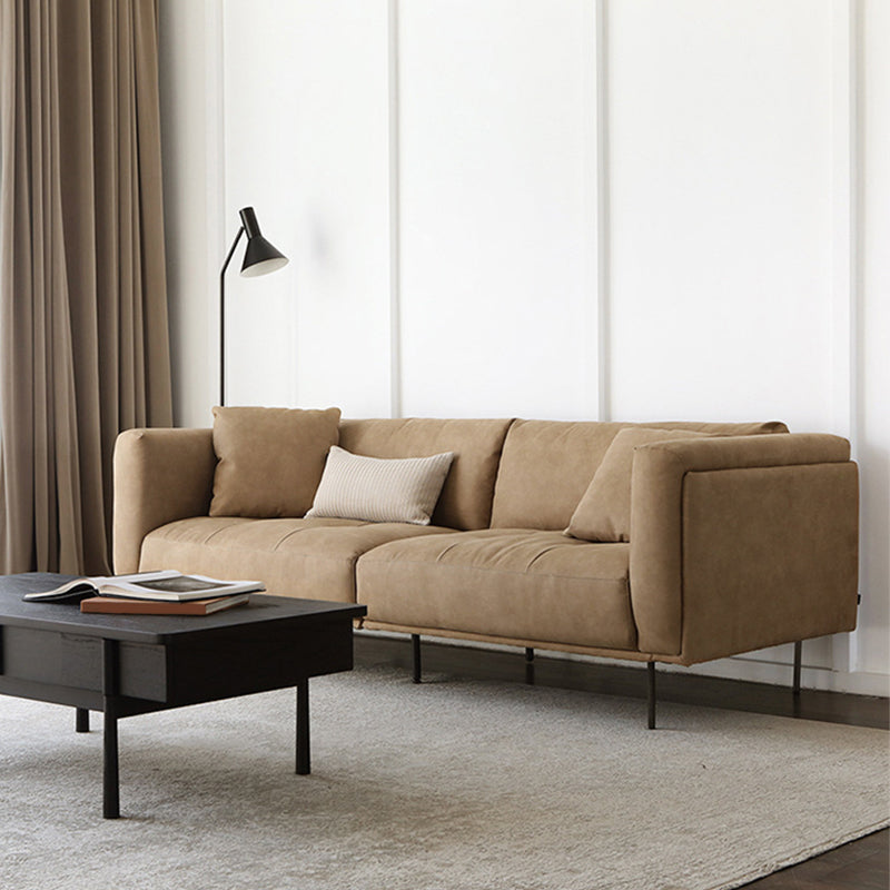 Modern Faux Leather Cushions Sofa Loose Back Tuxedo Arm Living Room Seating