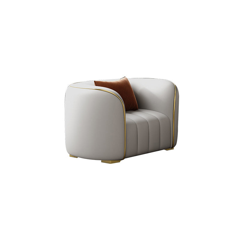 Genuine Leather Sloped Arm Sofa Modern Beige Sofa with Pillows