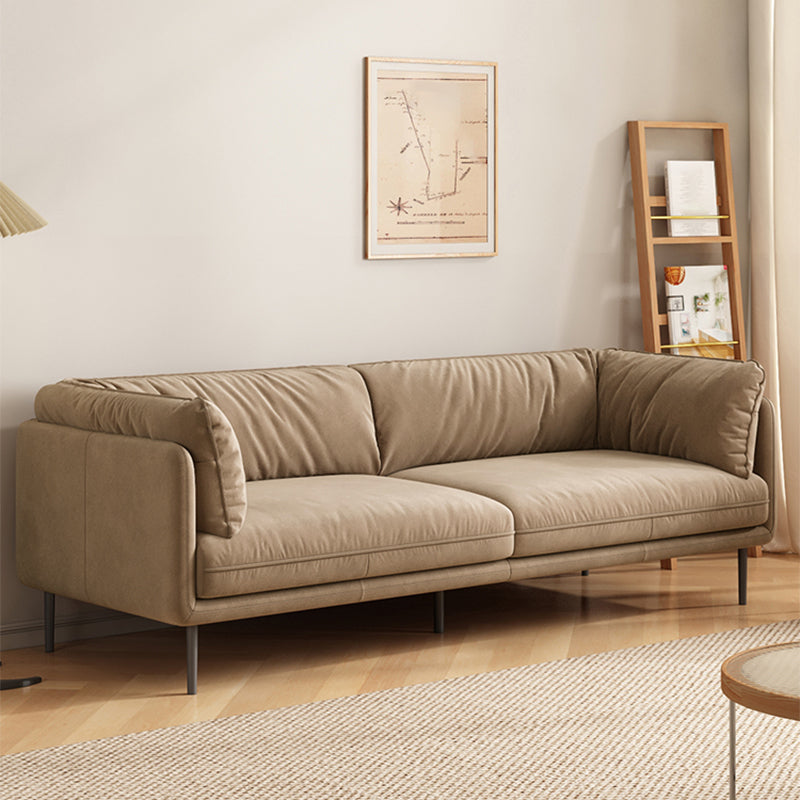 Contemporary Simple Cushions Sofa Tuxedo Arm Faux Leather Seating
