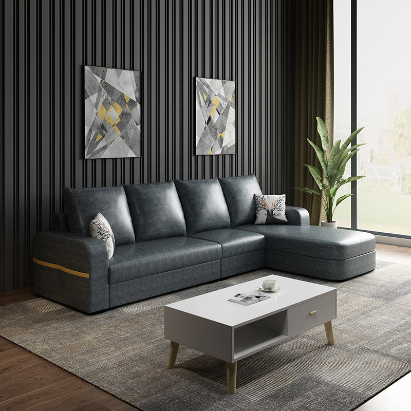 Contemporary 4-Seater Sofa with Storage Recessed Arm for Apartment
