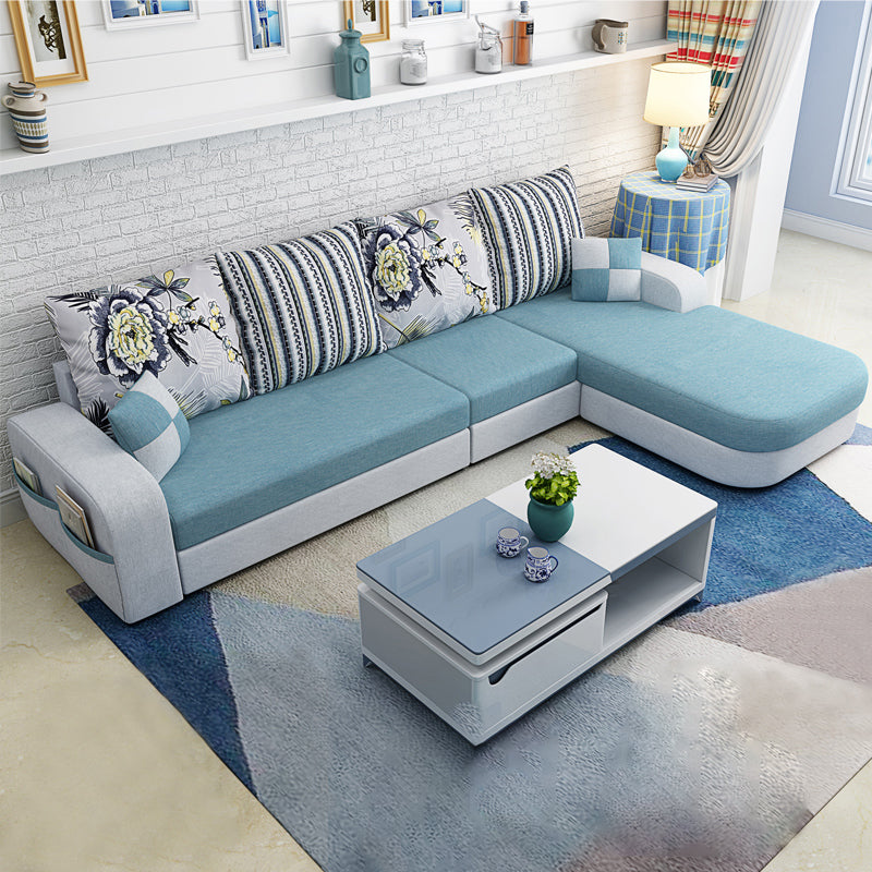 Contemporary 4-Seater Sofa with Storage Recessed Arm for Apartment