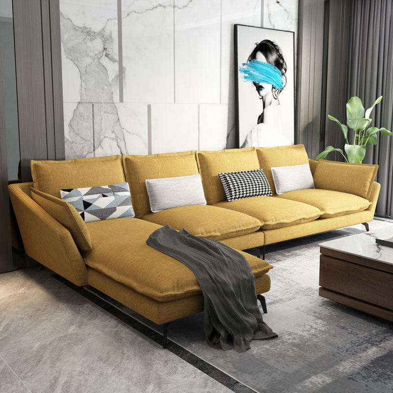 Linen Blend L-Shape Sectional with Pillows Back for Living Room