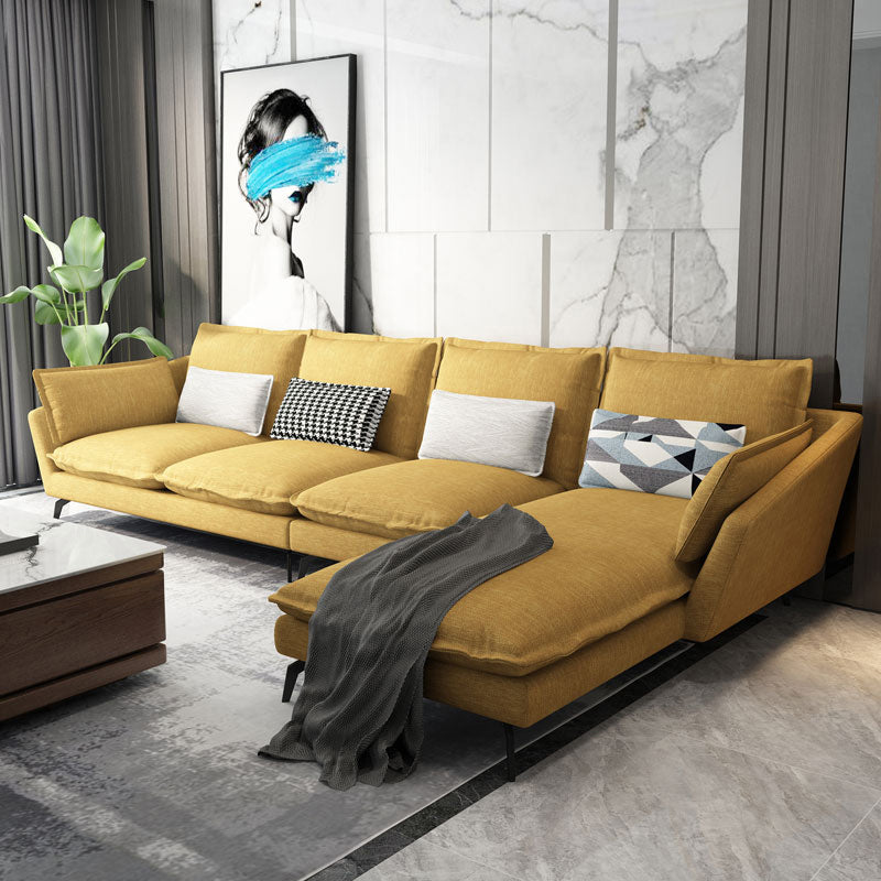 Linen Blend L-Shape Sectional with Pillows Back for Living Room