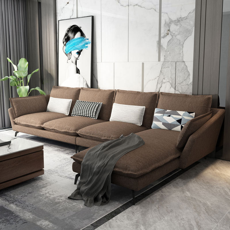 Linen Blend L-Shape Sectional with Pillows Back for Living Room