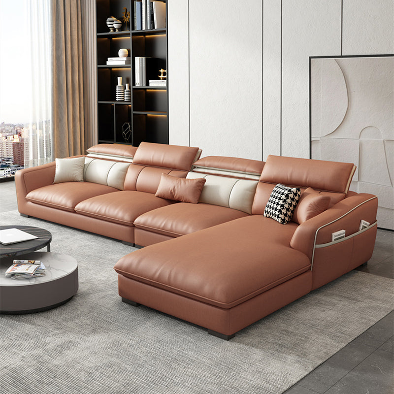 Contemporary Faux Leather Sectional with Storage Flared Arm for Living Room