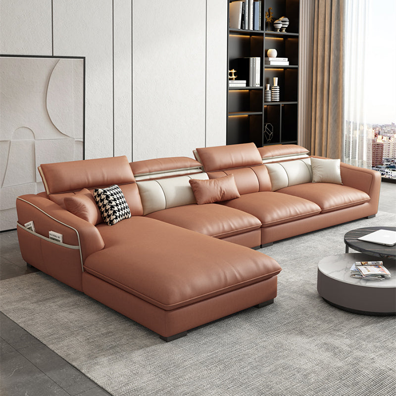 Contemporary Faux Leather Sectional with Storage Flared Arm for Living Room