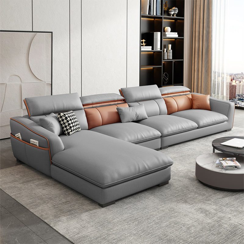 Contemporary Faux Leather Sectional with Storage Flared Arm for Living Room