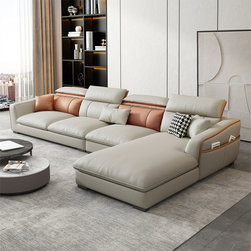 Contemporary Faux Leather Sectional with Storage Flared Arm for Living Room