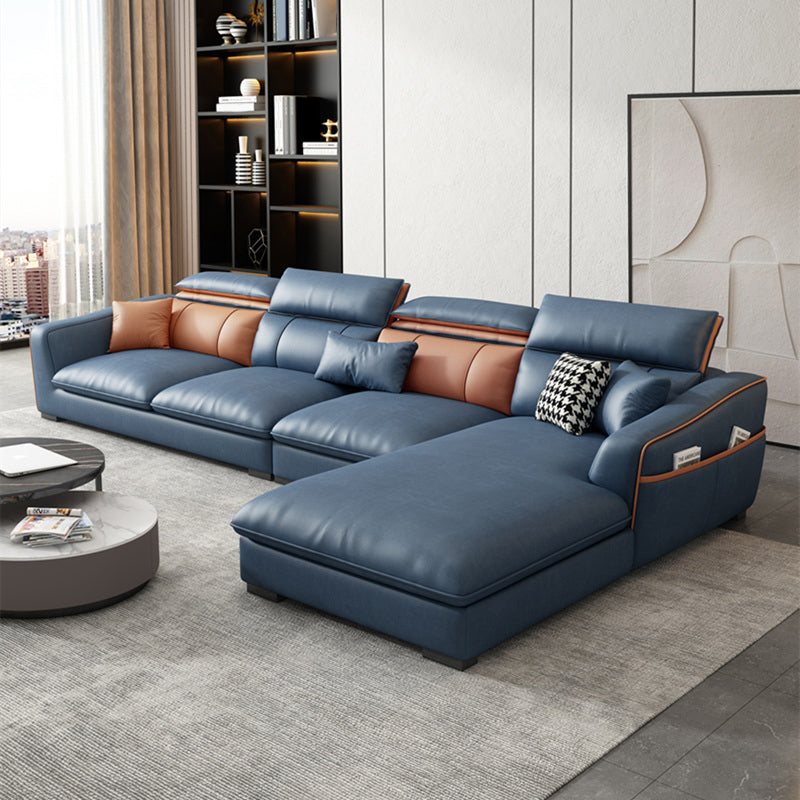 Contemporary Faux Leather Sectional with Storage Flared Arm for Living Room