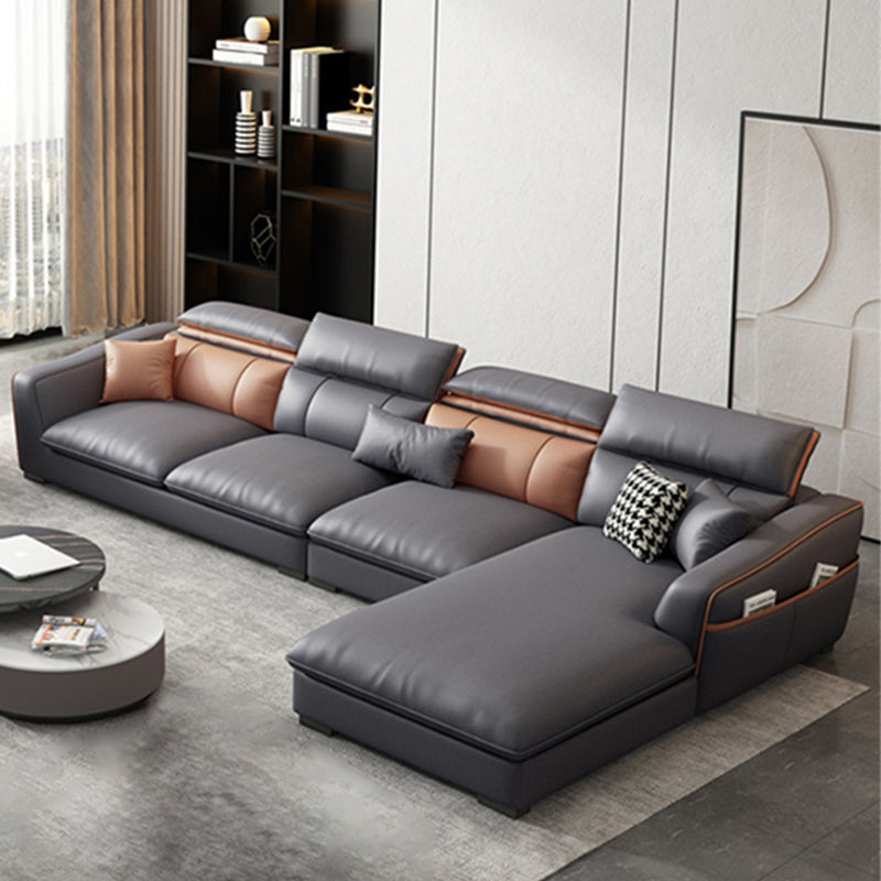 Contemporary Faux Leather Sectional with Storage Flared Arm for Living Room