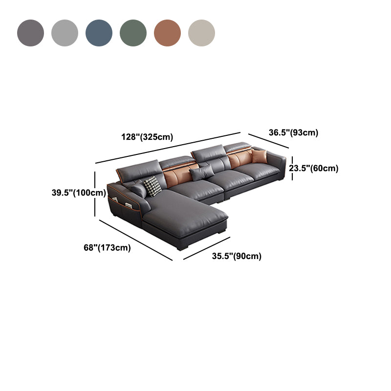 Contemporary Faux Leather Sectional with Storage Flared Arm for Living Room
