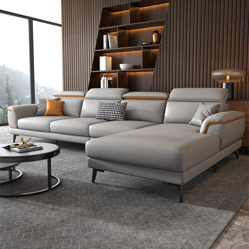 Modern 4-Seater Sectional with Adjustable Head Pillow and Pillow Top Arms