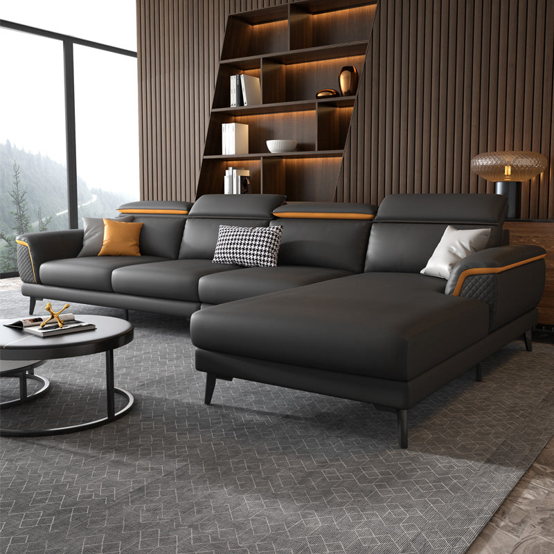 Modern 4-Seater Sectional with Adjustable Head Pillow and Pillow Top Arms