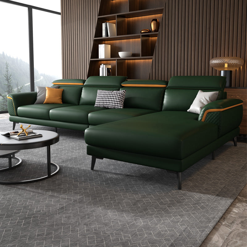 Modern 4-Seater Sectional with Adjustable Head Pillow and Pillow Top Arms