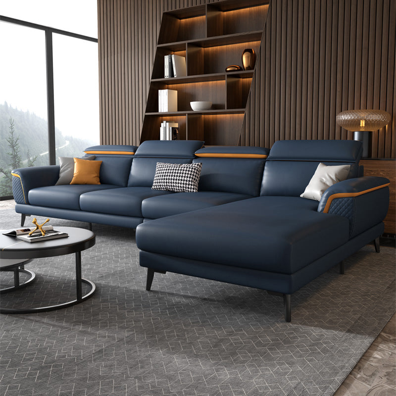 Modern 4-Seater Sectional with Adjustable Head Pillow and Pillow Top Arms