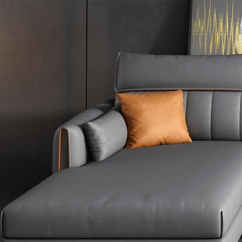 Modern Faux Leather Sectional with 4 Pillows Back for 4 People