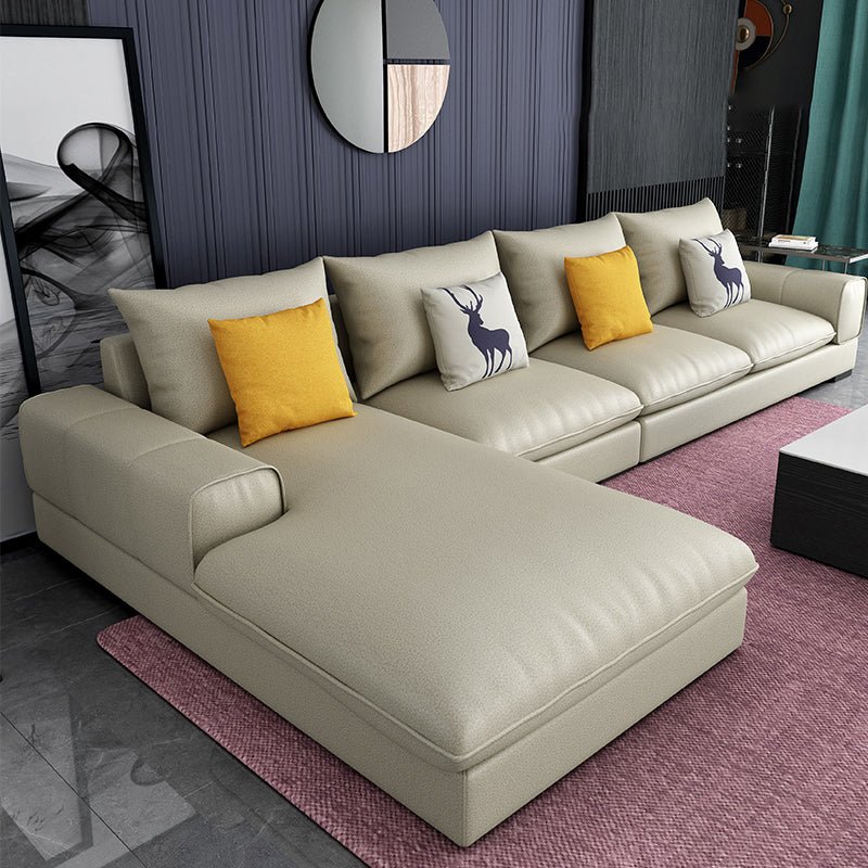 Contemporary L-Shape Sectional with Pillow Back and Recessed Arms for 4 People