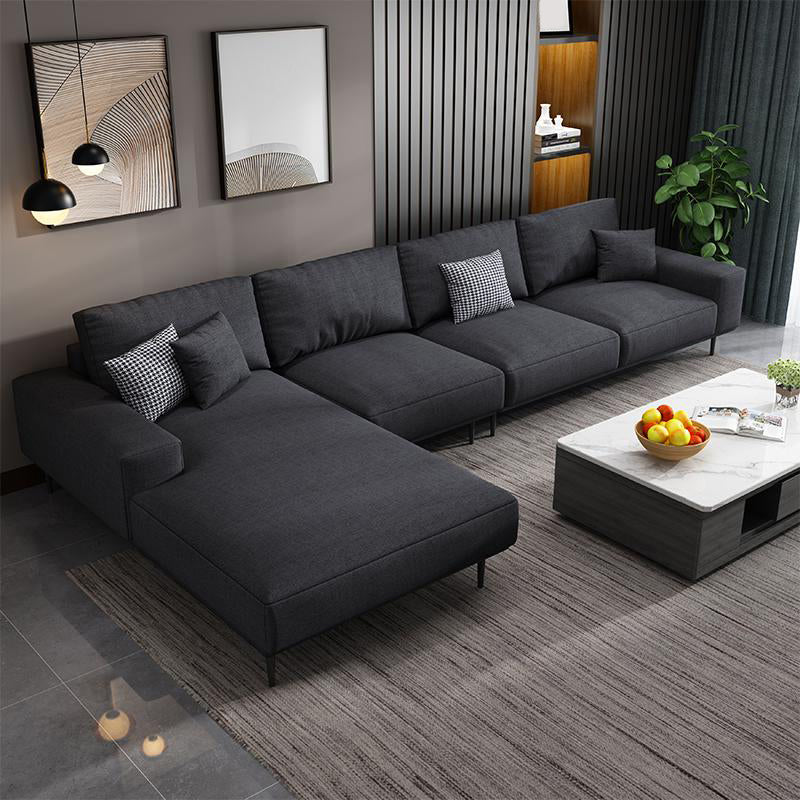 Contemporary Pillow Back Sectional with Recessed Arms for 4 People