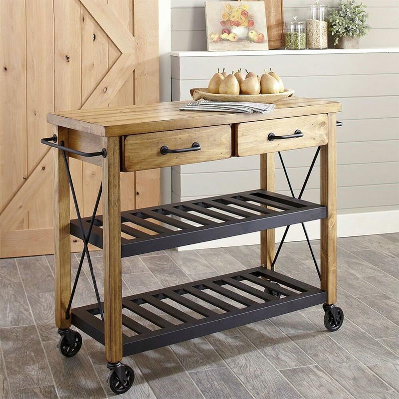 Contemporary Rolling Kitchen Cart Metal Rectangular Kitchen Island Cart