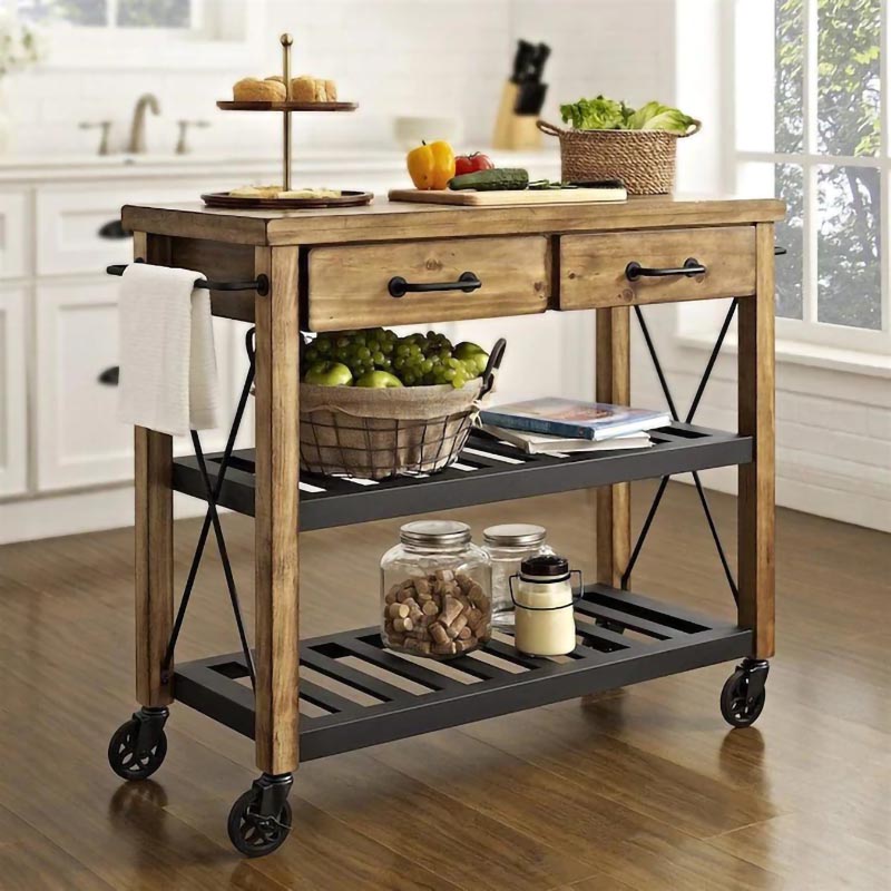 Contemporary Rolling Kitchen Cart Metal Rectangular Kitchen Island Cart