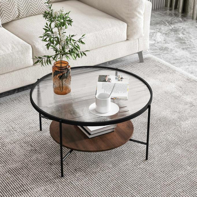 17.72" Tall Contemporary Style Coffee Cocktail Table Glass-Topped Coffee Table