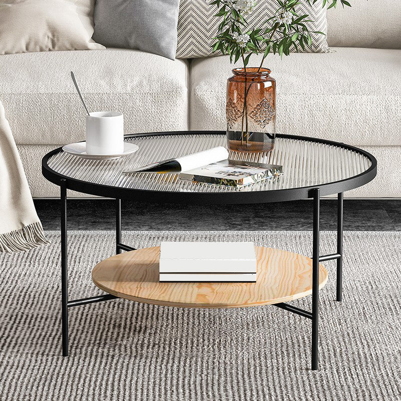 17.72" Tall Contemporary Style Coffee Cocktail Table Glass-Topped Coffee Table