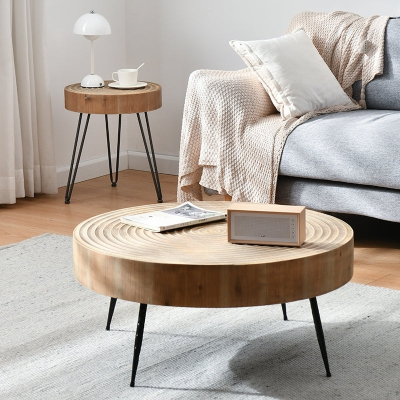 Contemporary Style Coffee Cocktail Table Solid Wood Round Coffee Table