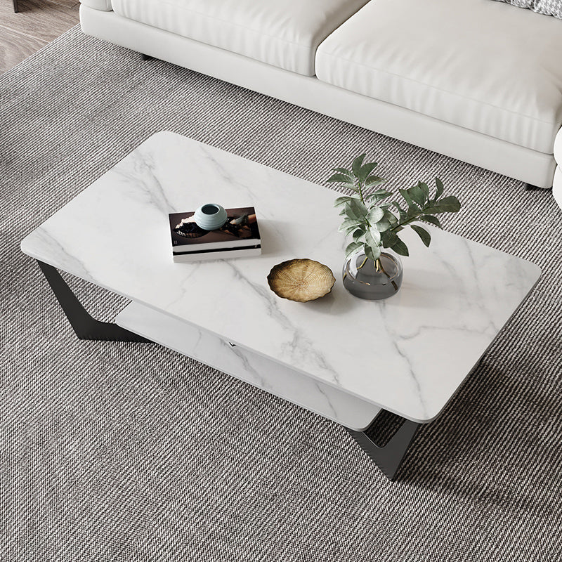 Glam Frame Coffee Table Slate Rectangular Coffee Table Set for Living Room