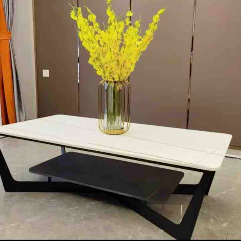 Glam Frame Coffee Table Slate Rectangular Coffee Table Set for Living Room