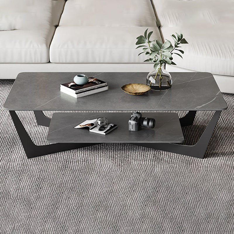 Glam Frame Coffee Table Slate Rectangular Coffee Table Set for Living Room