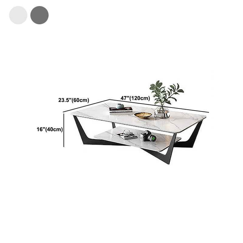 Glam Frame Coffee Table Slate Rectangular Coffee Table Set for Living Room