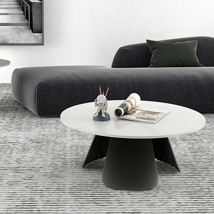 Slate Round Coffee Table Modern Metal Pedestal Cocktail Table