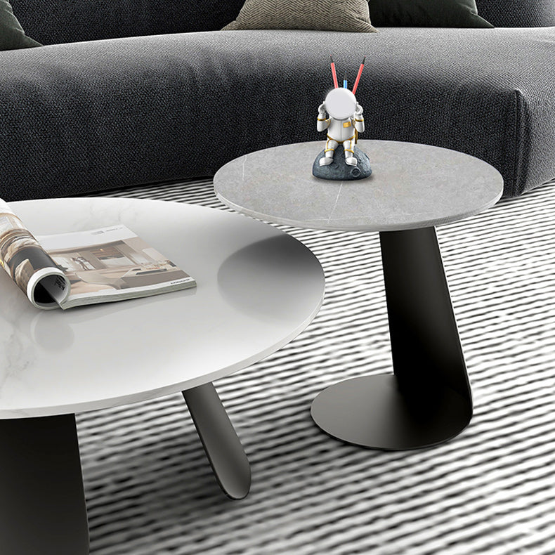 Slate Round Coffee Table Modern Metal Pedestal Cocktail Table