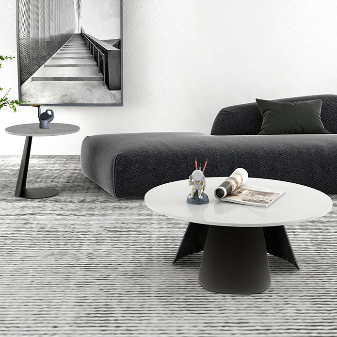 Slate Round Coffee Table Modern Metal Pedestal Cocktail Table