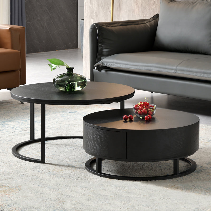 Nordic Style Round Frame/drum Base Solid Wood Table with Drawer Coffee Table