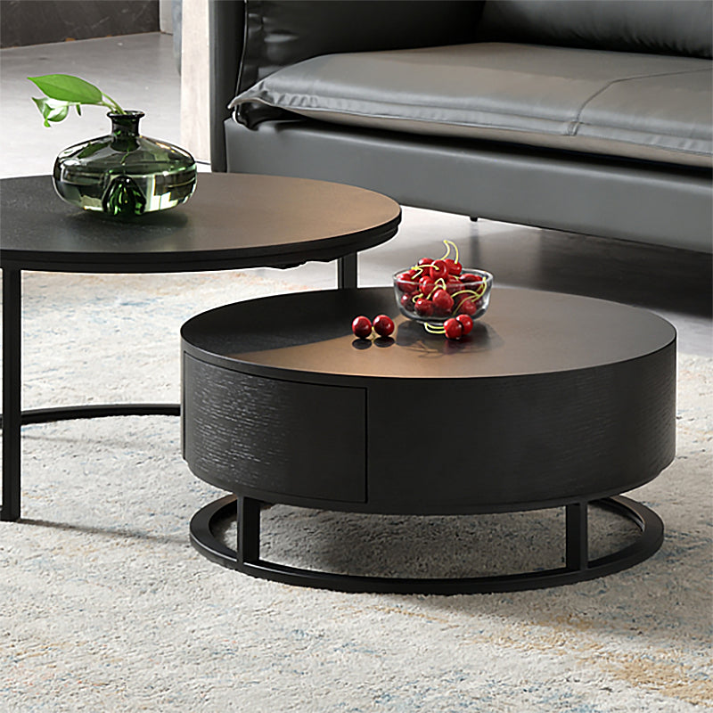 Nordic Style Round Frame/drum Base Solid Wood Table with Drawer Coffee Table