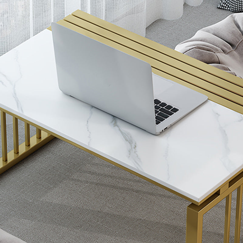 11.8" H Glam Rectangle Slate Coffee Table Steel Sled Cocktail Table