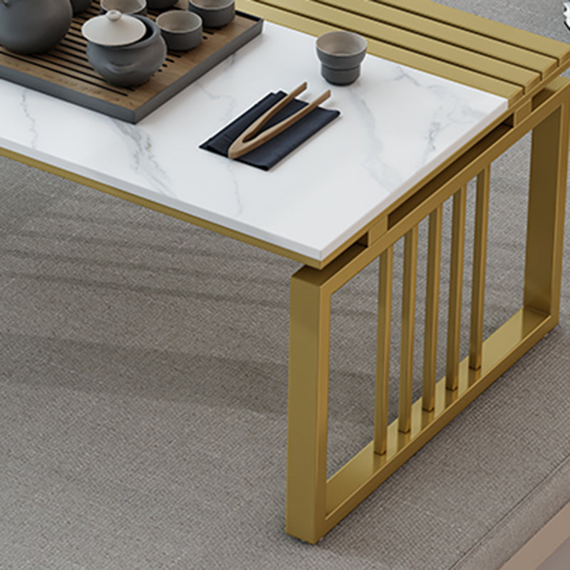11.8" H Glam Rectangle Slate Coffee Table Steel Sled Cocktail Table