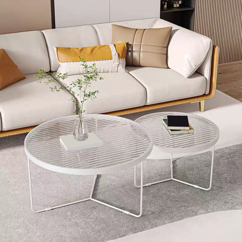 Glass Top Steel Coffee Table Round Minimalist Coffee Table for Living Room
