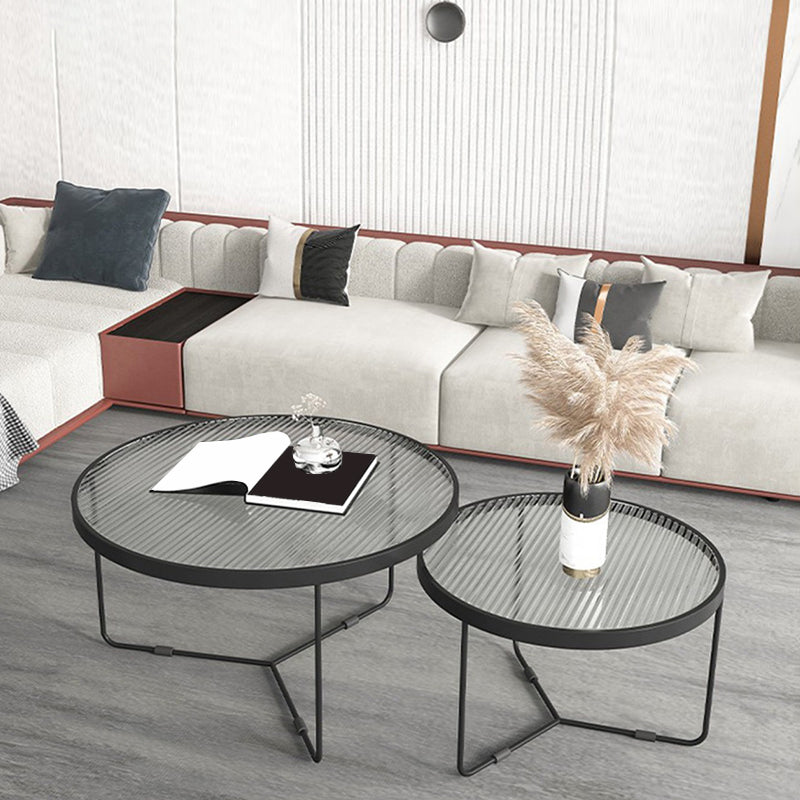 Glass Top Steel Coffee Table Round Minimalist Coffee Table for Living Room