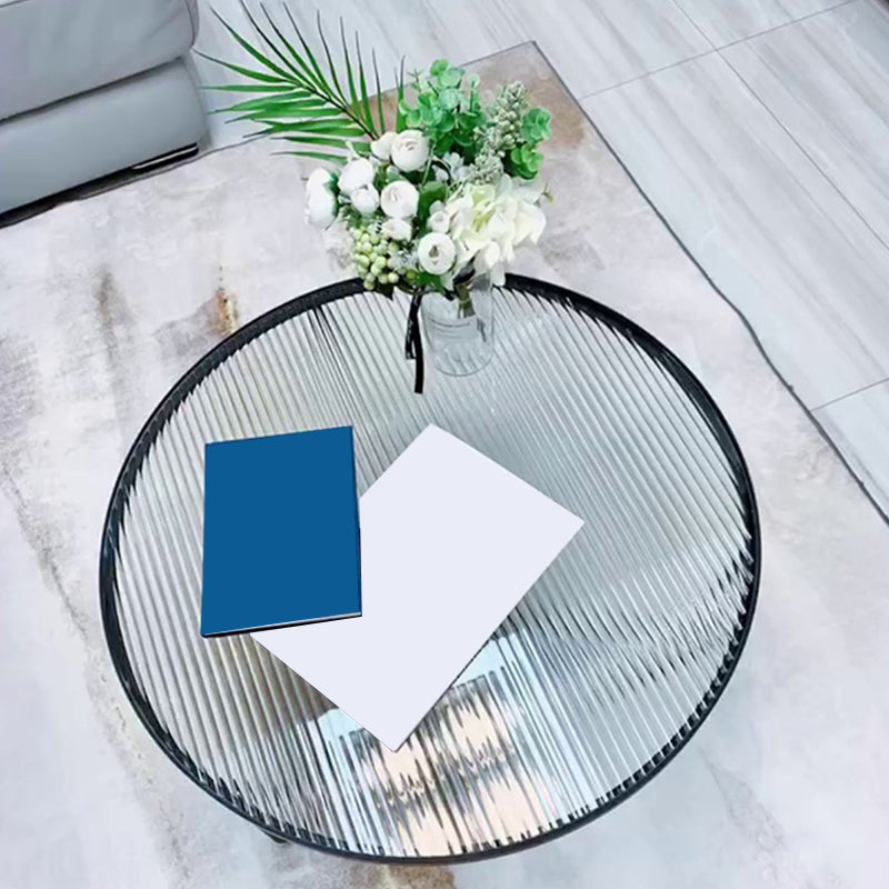 Glass Top Steel Coffee Table Round Minimalist Coffee Table for Living Room