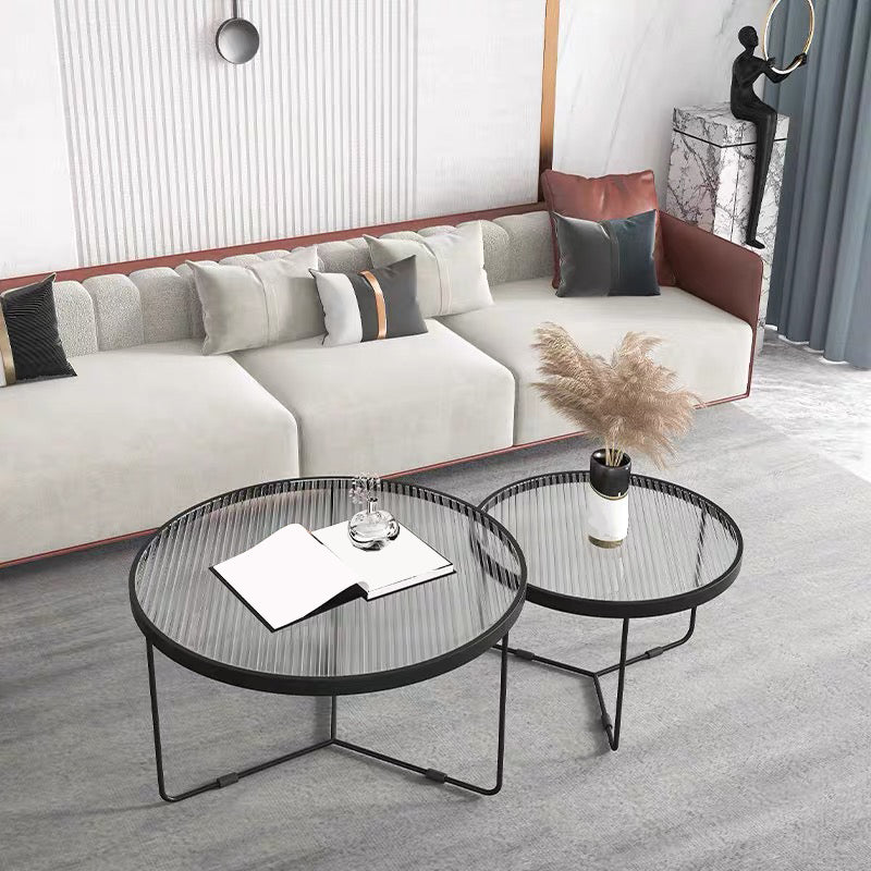 Glass Top Steel Coffee Table Round Minimalist Coffee Table for Living Room