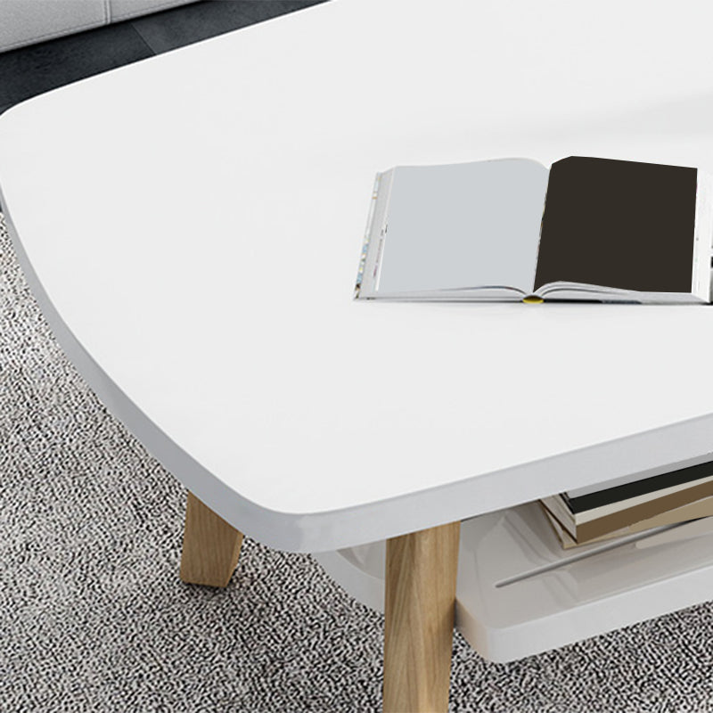 Nordic Style Rectangular 4 Legs Base Solid Wood Table with Storage Rack Coffee Table