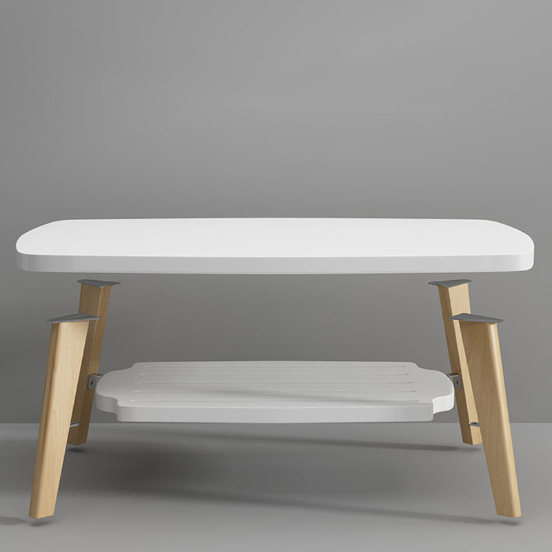 Nordic Style Rectangular 4 Legs Base Solid Wood Table with Storage Rack Coffee Table