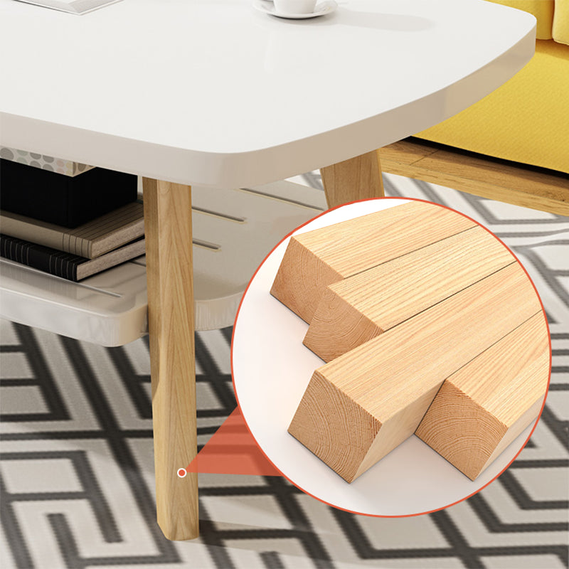 Nordic Style Rectangular 4 Legs Base Solid Wood Table with Storage Rack Coffee Table