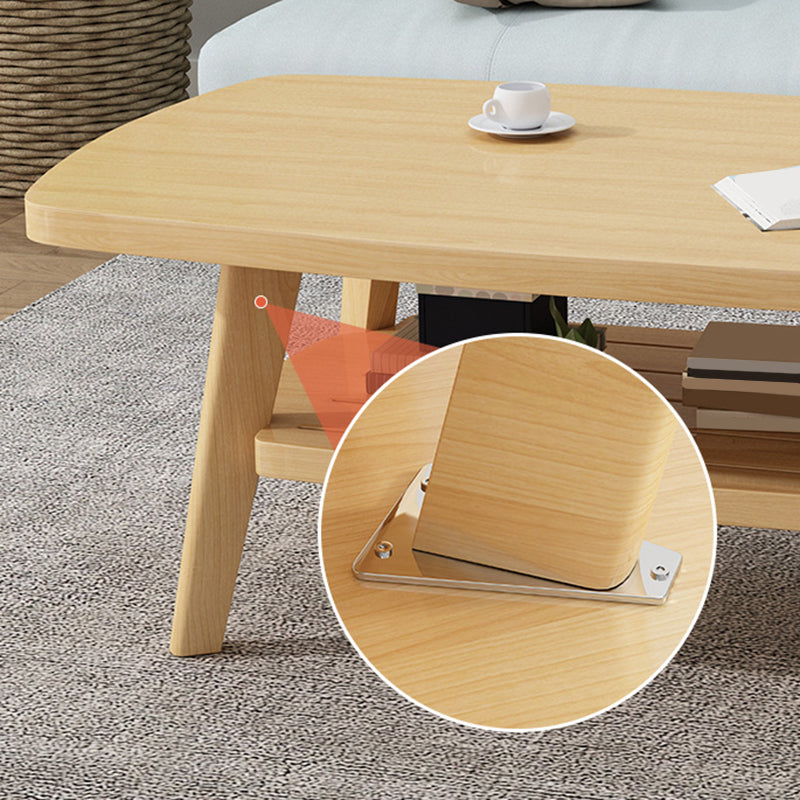Nordic Style Rectangular 4 Legs Base Solid Wood Table with Storage Rack Coffee Table