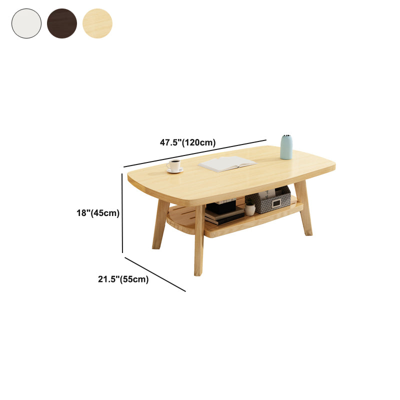 Nordic Style Rectangular 4 Legs Base Solid Wood Table with Storage Rack Coffee Table