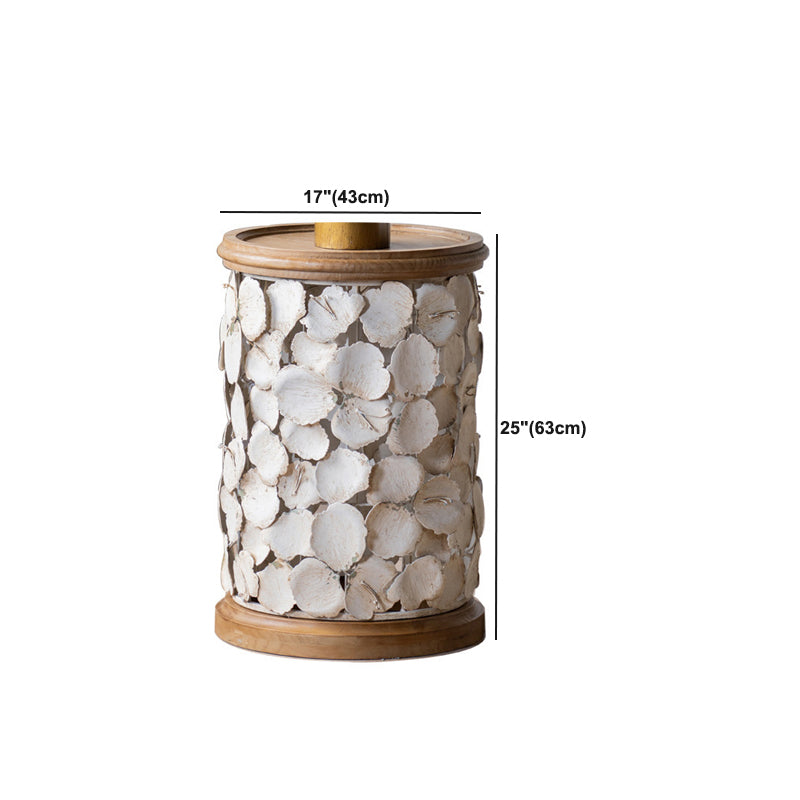 French Country Wood Round Tray Coffee Table Iron Drum Cocktail Table